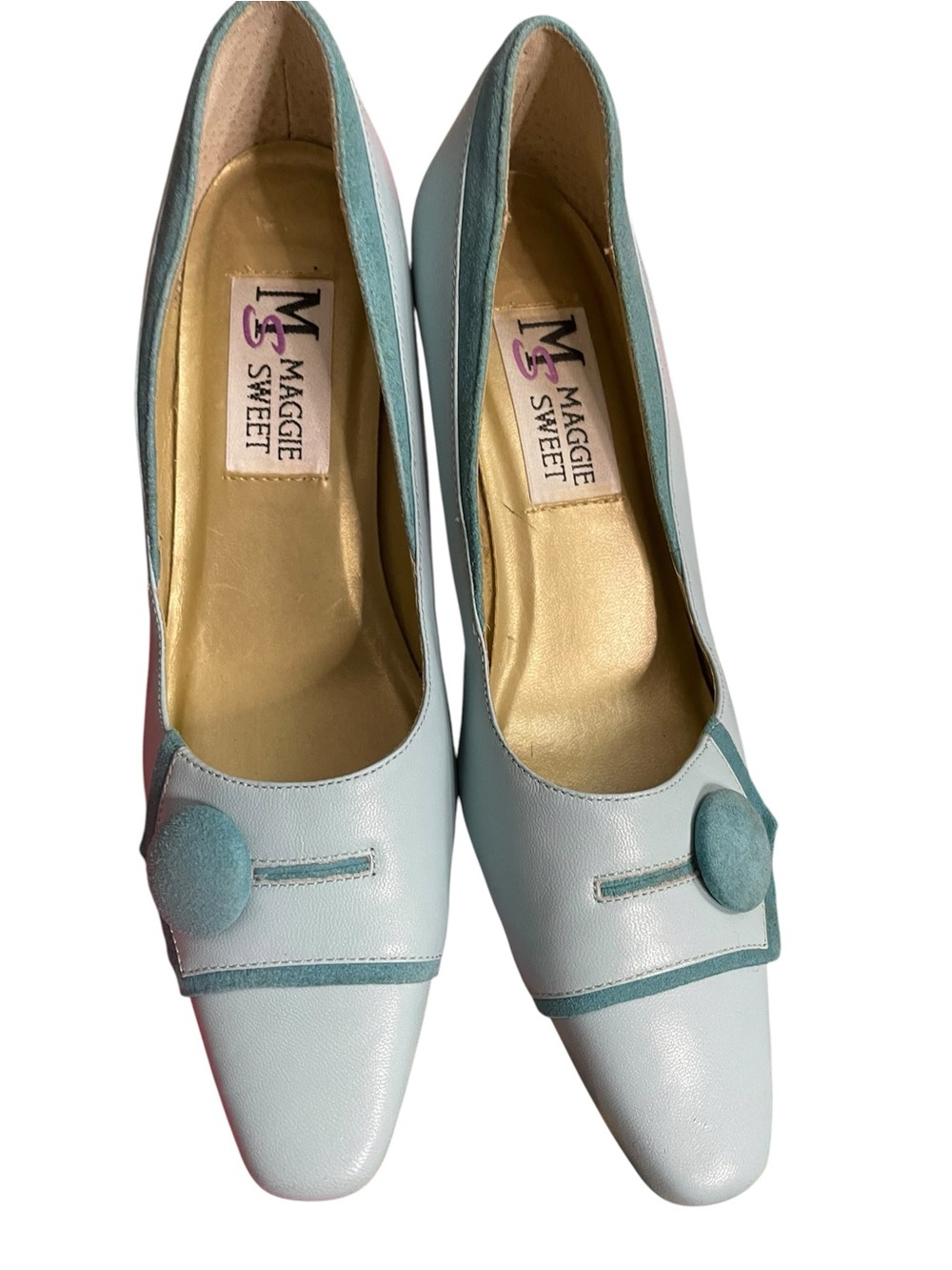 Vintage Blue Womens Low Heel Pumps with Decorative Button Excellent - Picture 4 of 6